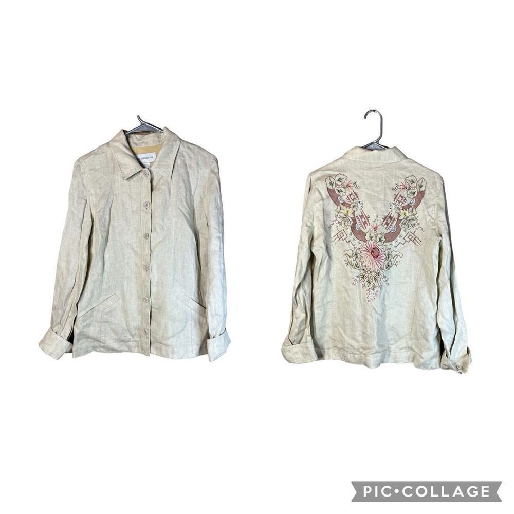Liz Claiborne 100% Linen Blazer with Embroidery on back Size Medium